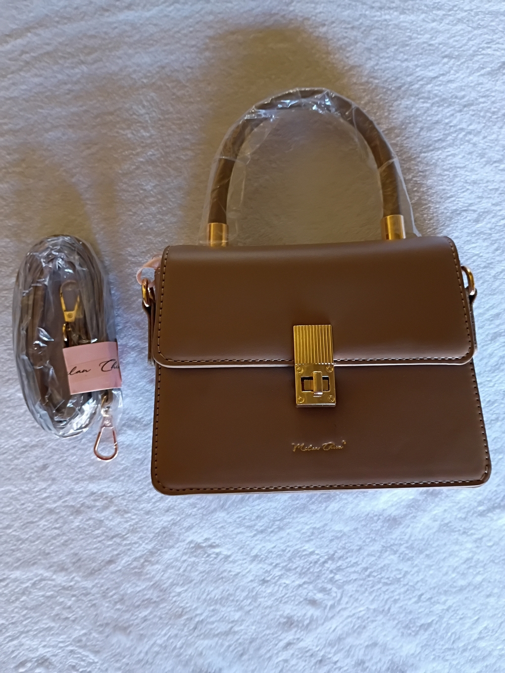 Milan Chiva Mini Top Handle Handbag Tan Gold Hardware NWT Style
